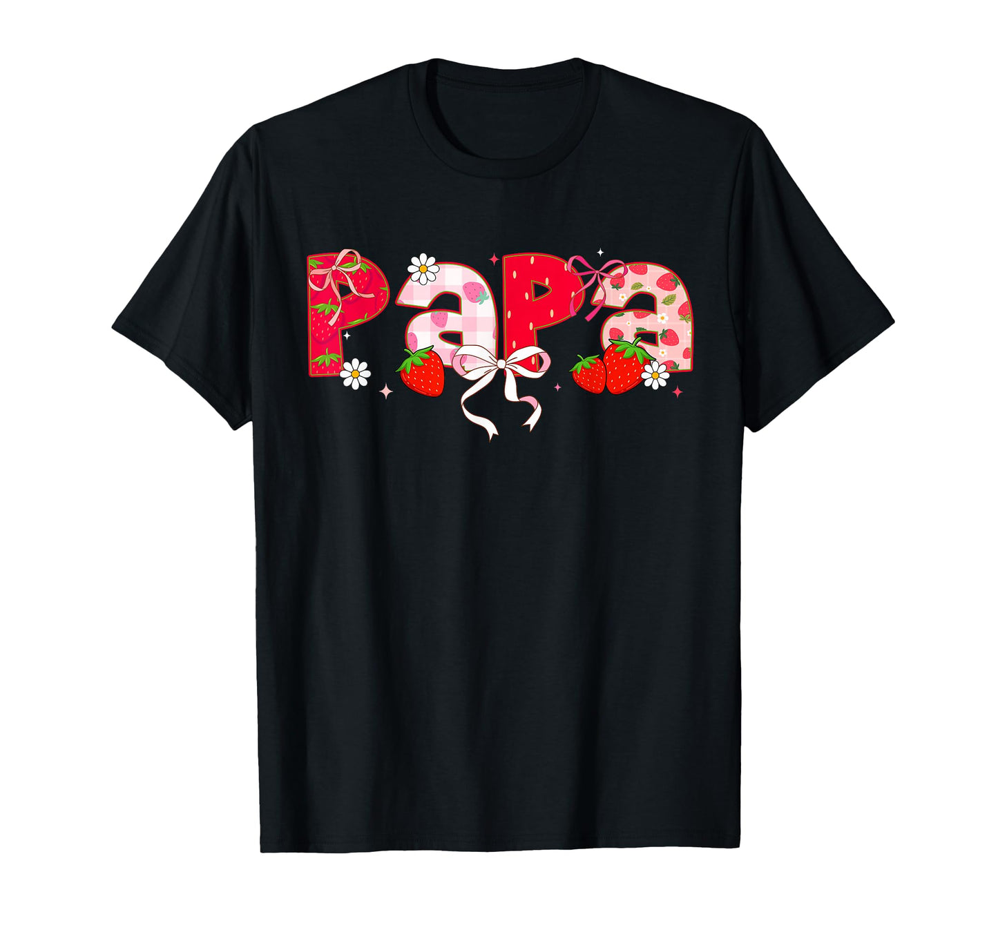 Strawberry papa Coquette Bow First Birthday T-Shirt