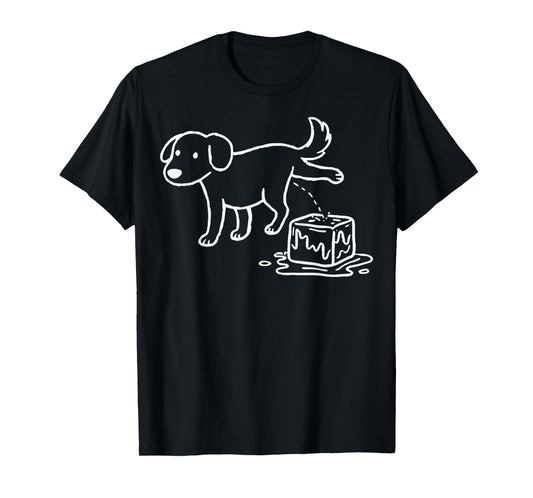 Funny Peeing Dog on Ice Cubes T-Shirt
