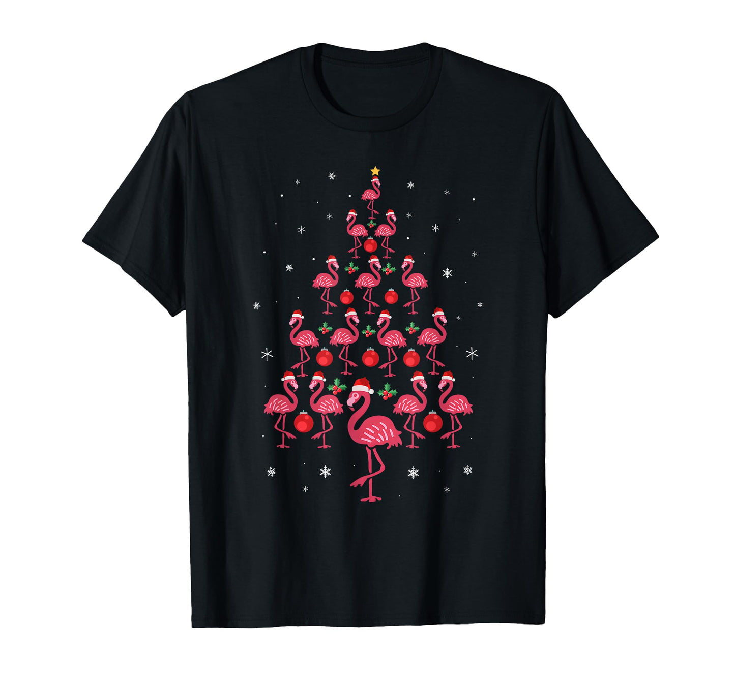 Pink Flamingo Christmas Tree Cute Flamingos Xmas Holiday T-Shirt