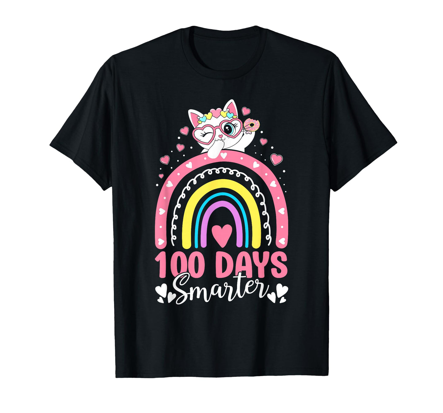 100 Days of School Kids Kitten Cat 100th Day of School Girls T-Shirt