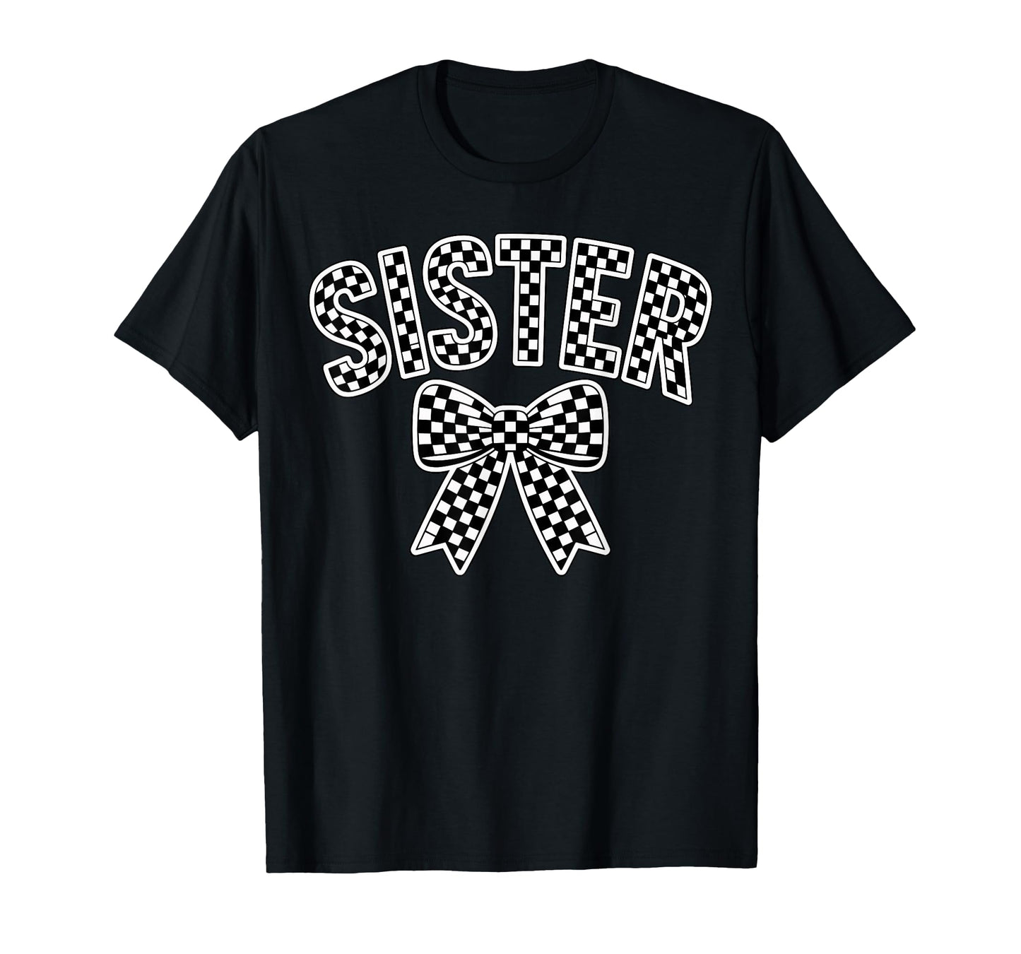 Checkered Sister Bow Racing Race Day T-Shirt