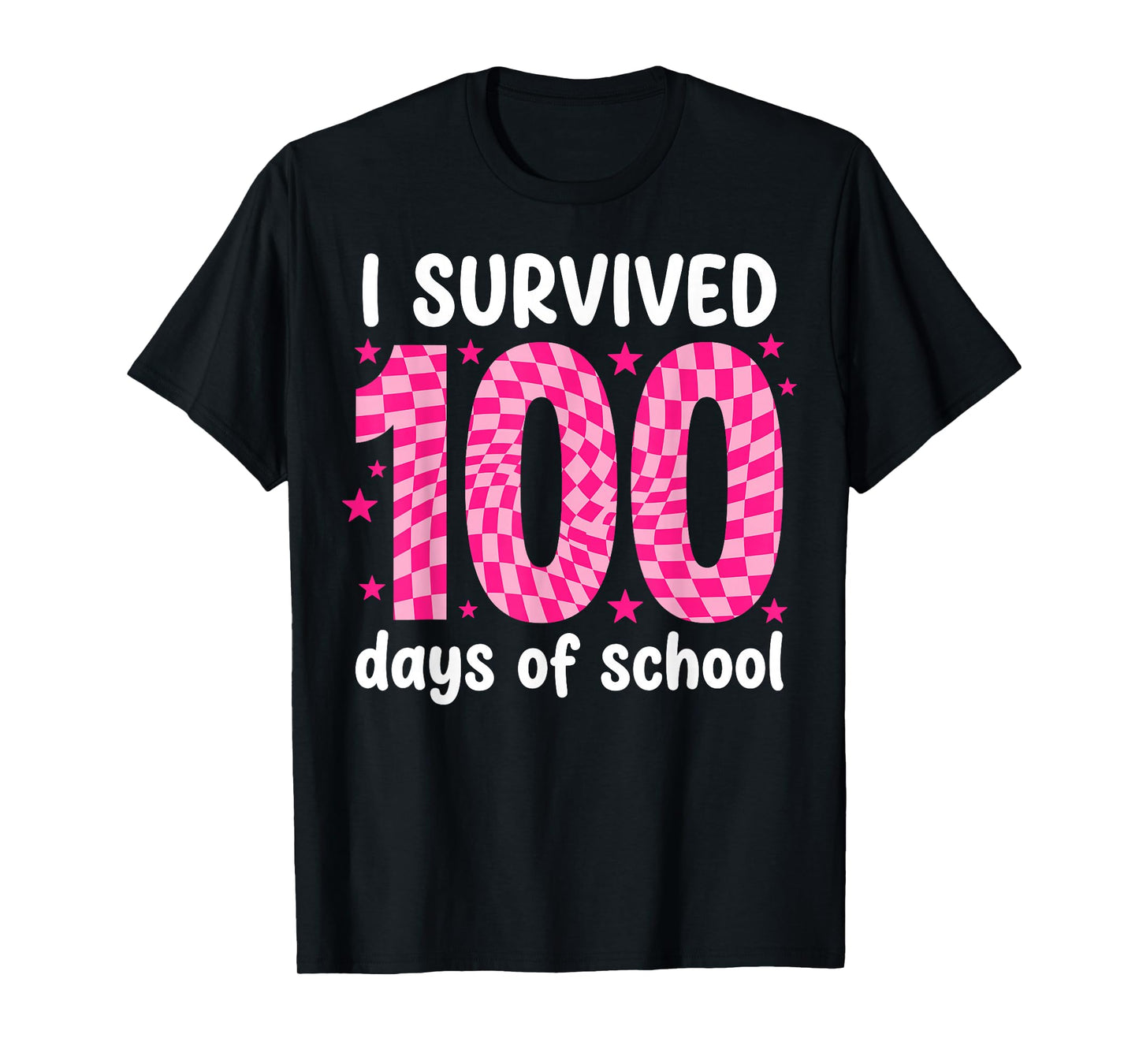 100 Days of School Pink Groovy Checkered Preppy Retro T-Shirt