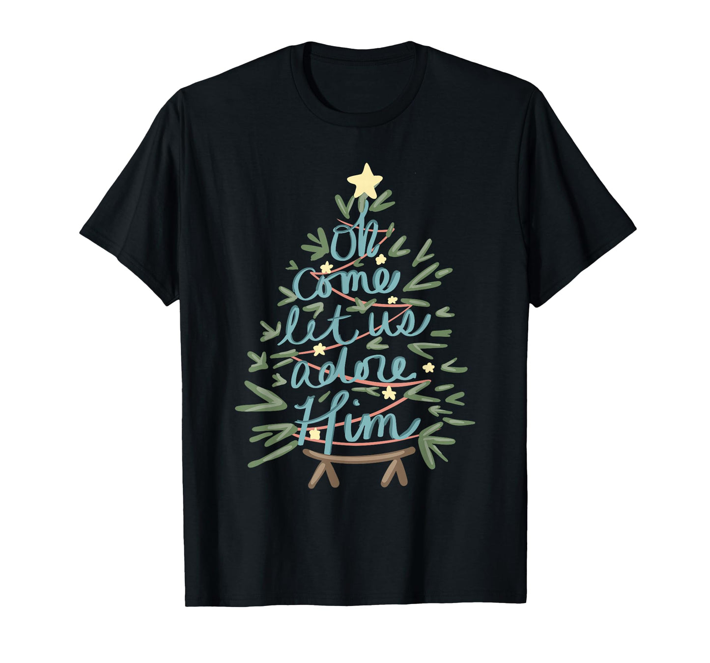 Vintage O Come All Ye Faithful Religious Christian Xmas Tree T-Shirt
