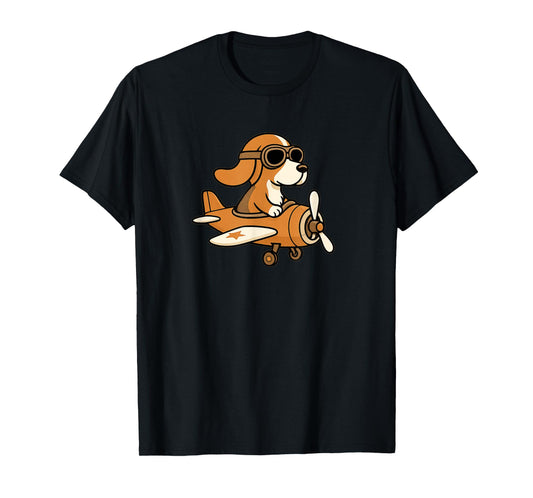 Beagle Flying a Plane Pilot Airplane - Funny Dog Mom Dad T-Shirt