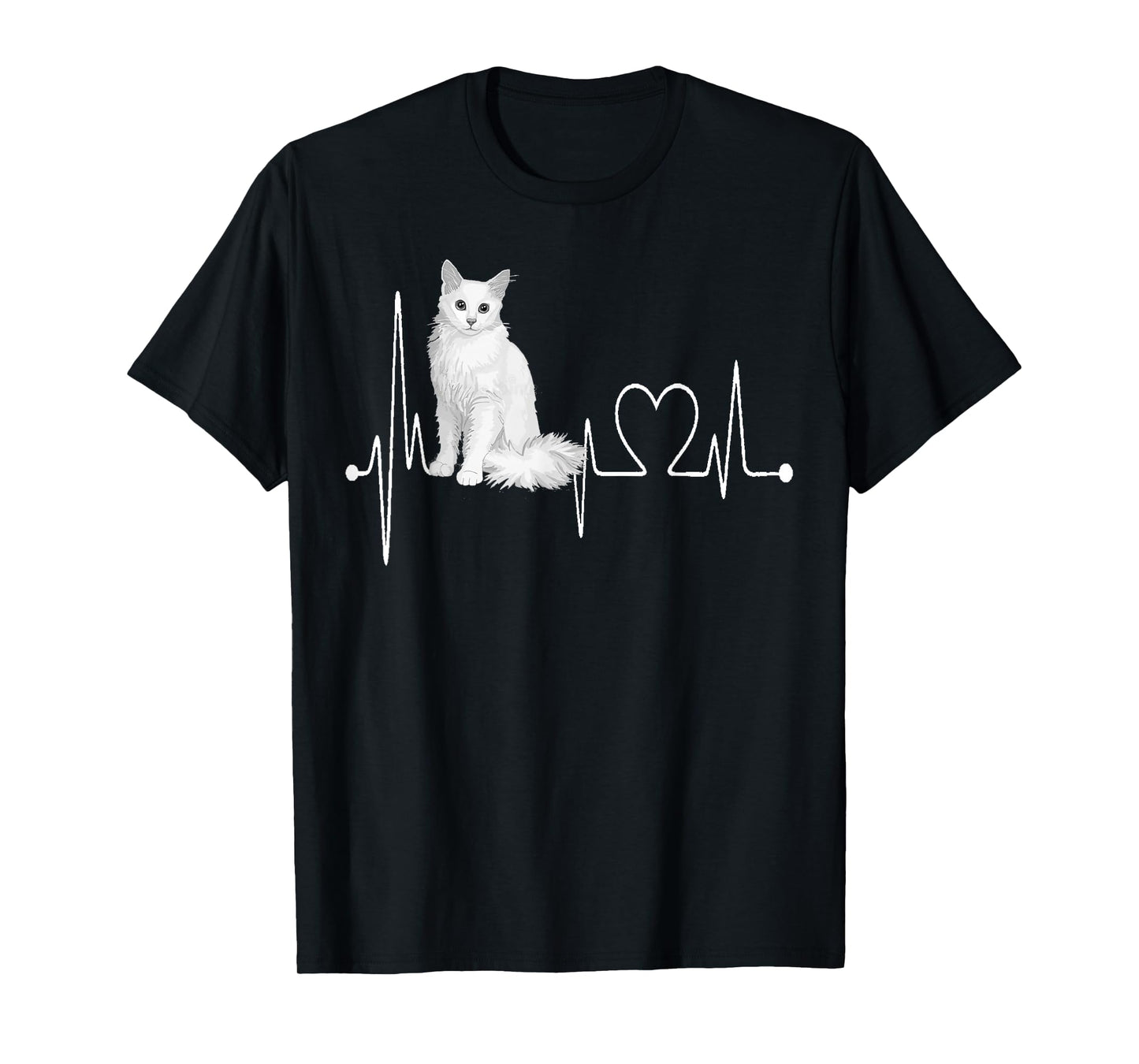 Turkish Angora Cat Heartbeat EKG Funny Cats & Kitten Lovers T-Shirt