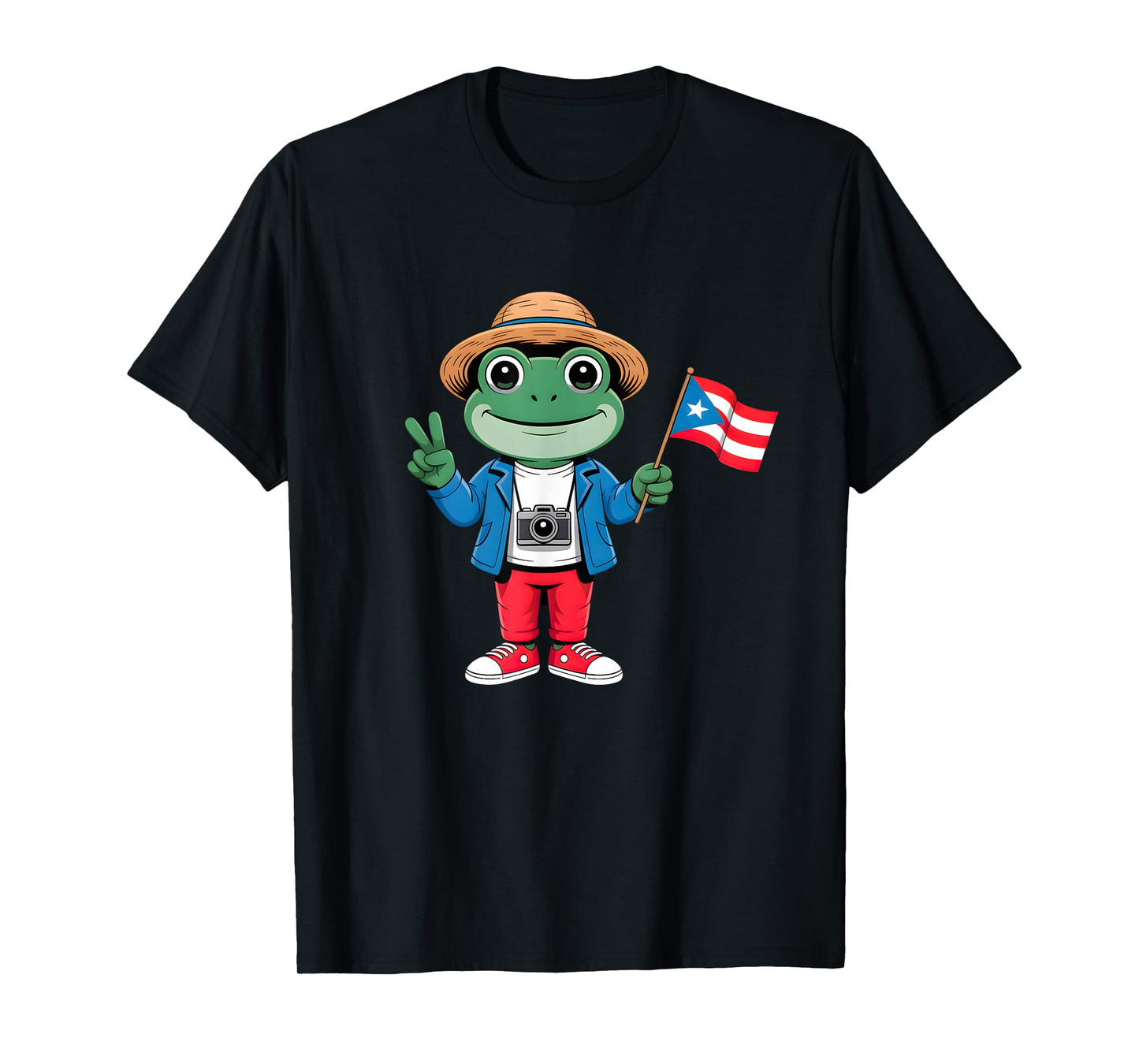 Coqui Frog Puerto Rico Flag Peace Sign for Kids Girls T-Shirt