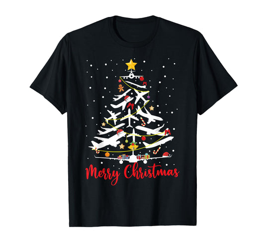 Airplane Christmas Tree Merry Christmas Most Likely Pilot T-Shirt