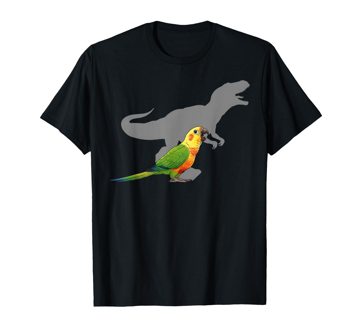 Jenday Conure with T rex Shadow Bird Lovers T-Shirt
