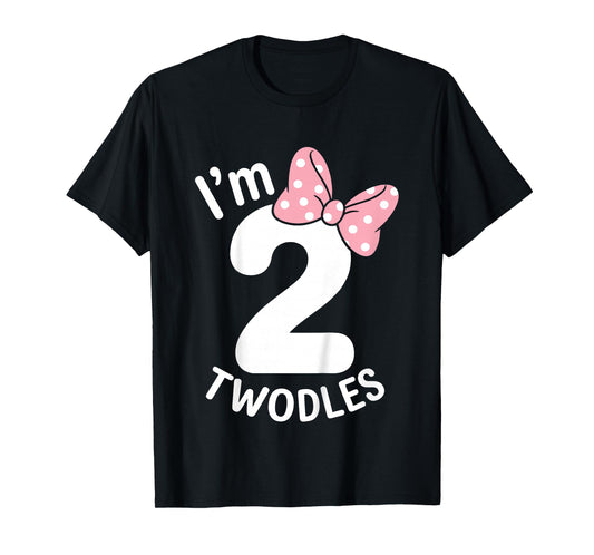 Kids I’m Twodles Pink Bow 2 Years Old 2nd Birthday Girl T-Shirt