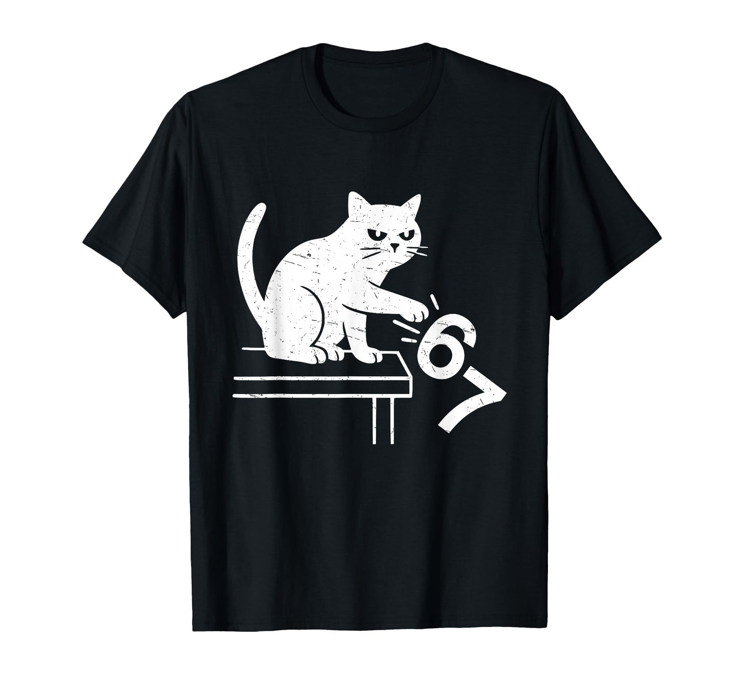 Anti Six Seven Cat Meme Funny 6 7 Meme Cat Knocking Off 67 T-Shirt