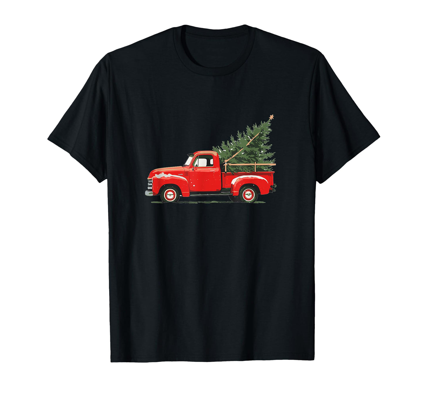 Red Vintage Truck with Tree Retro Christmas Style T-Shirt