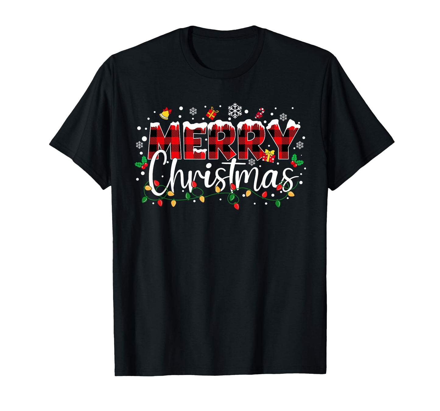 Merry Christmas Lights Red Santa Hat Xmas Family Men Women T-Shirt