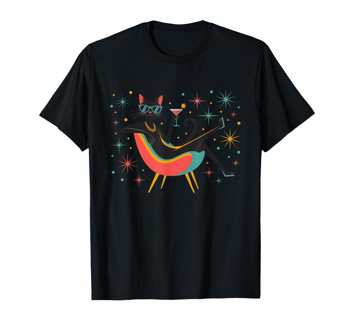 Midcentury Mid Century Cat Retro Atomic Age 50s 60s Cats Art T-Shirt