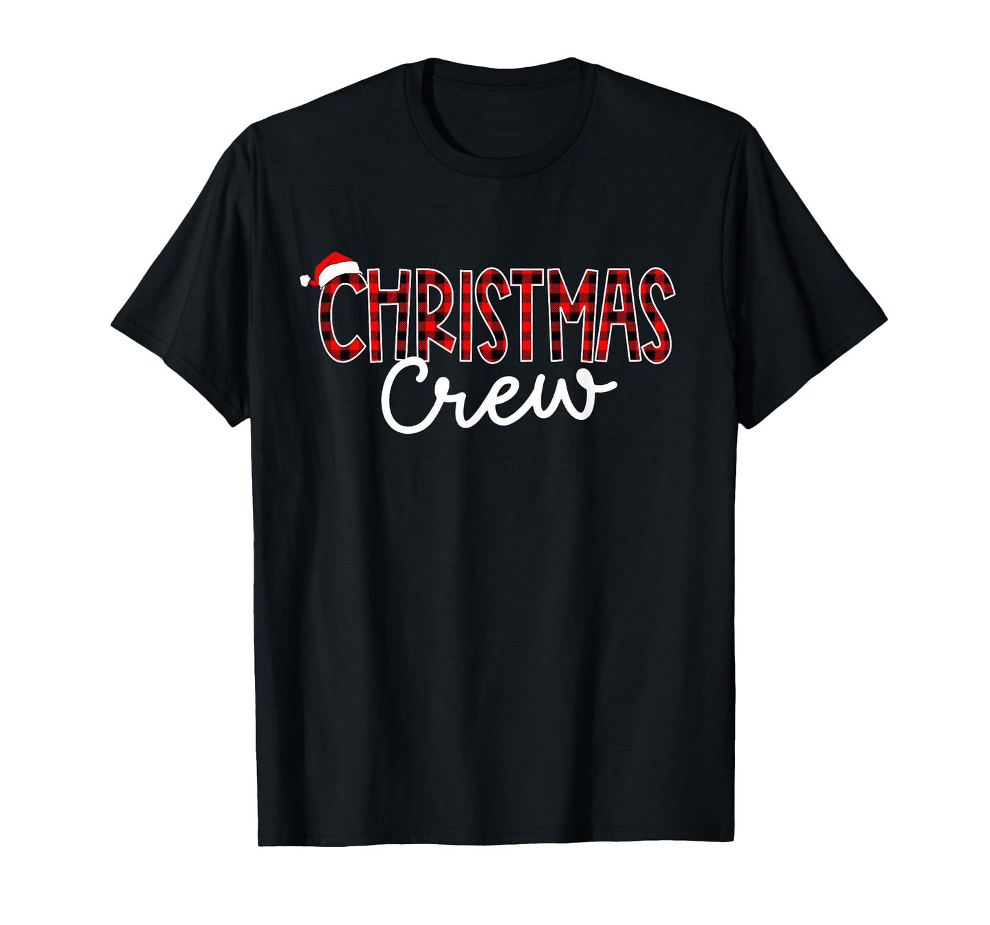 Funny Crew Santa Hat Christmas Red Plaid Xmas Family Pajamas T-Shirt