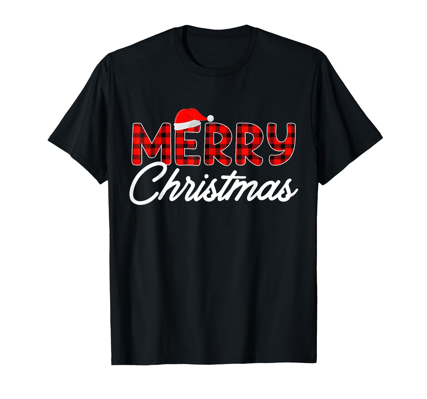 Merry Christmas Buffalo Plaid Red Santa Hat Xmas Pajamas T-Shirt