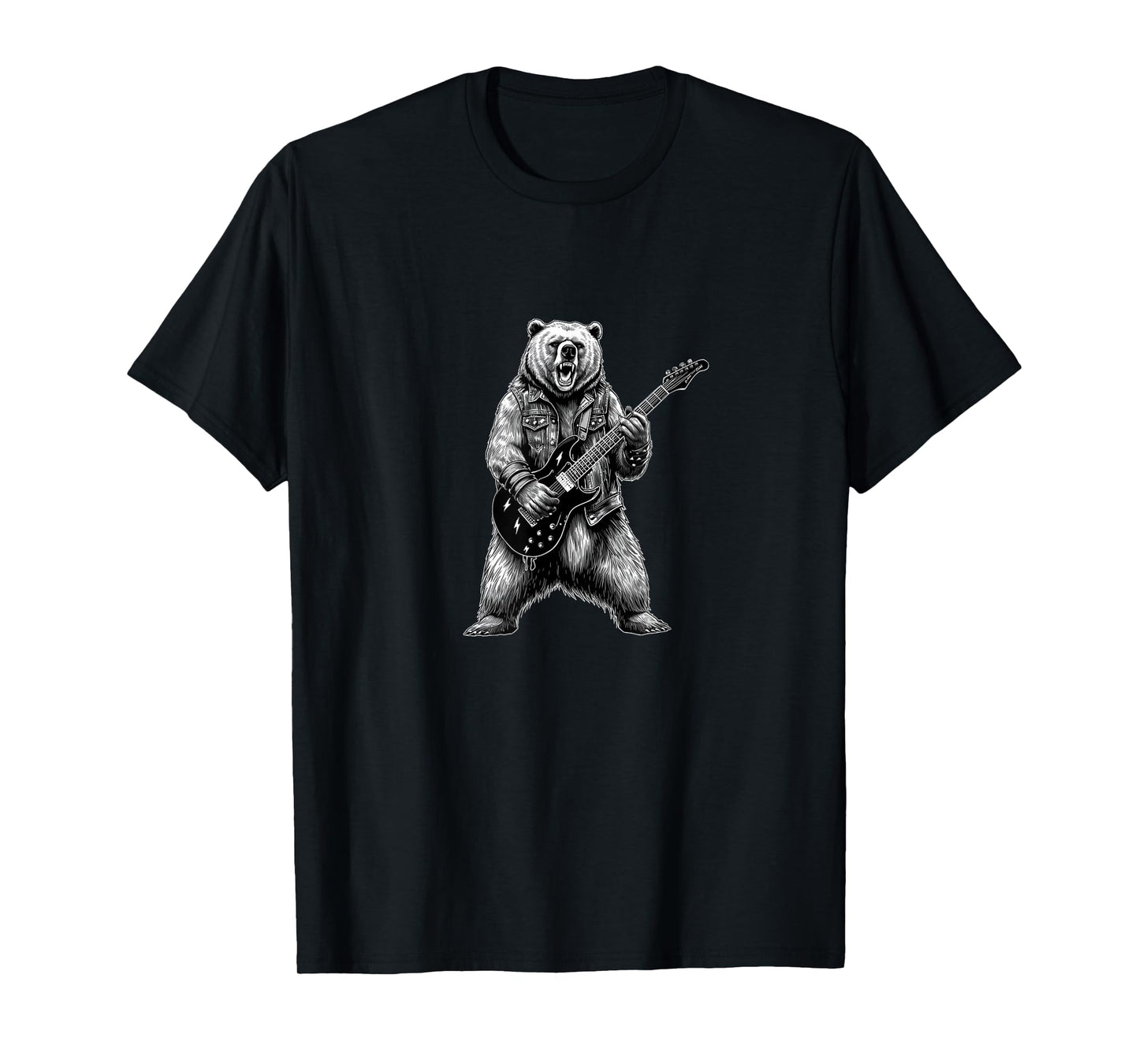 Funny Bear Rock Band Guitarist - Hard Rock Fantasy Graphic T-Shirt