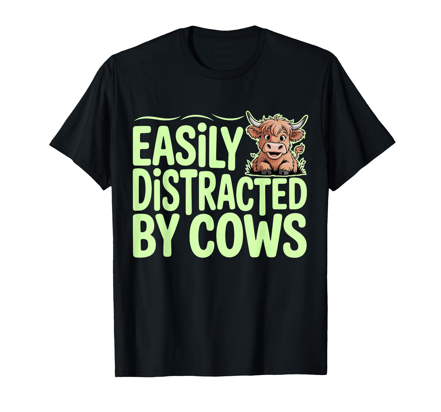 Easily Distracted by Cows Western Highland Cow T-Shirt
