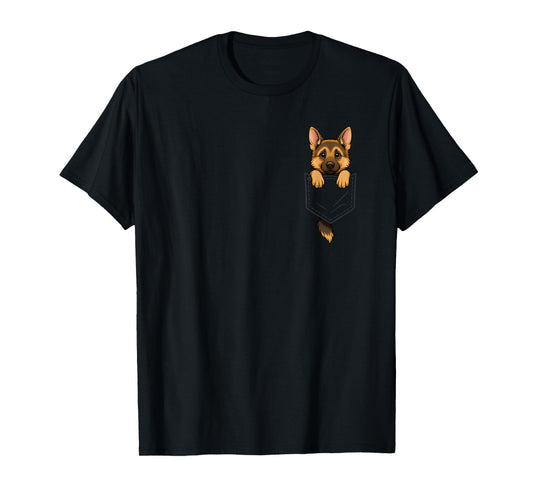 Funny German Shepherd Peeking in Pocket Animal Dog Pet Lover T-Shirt