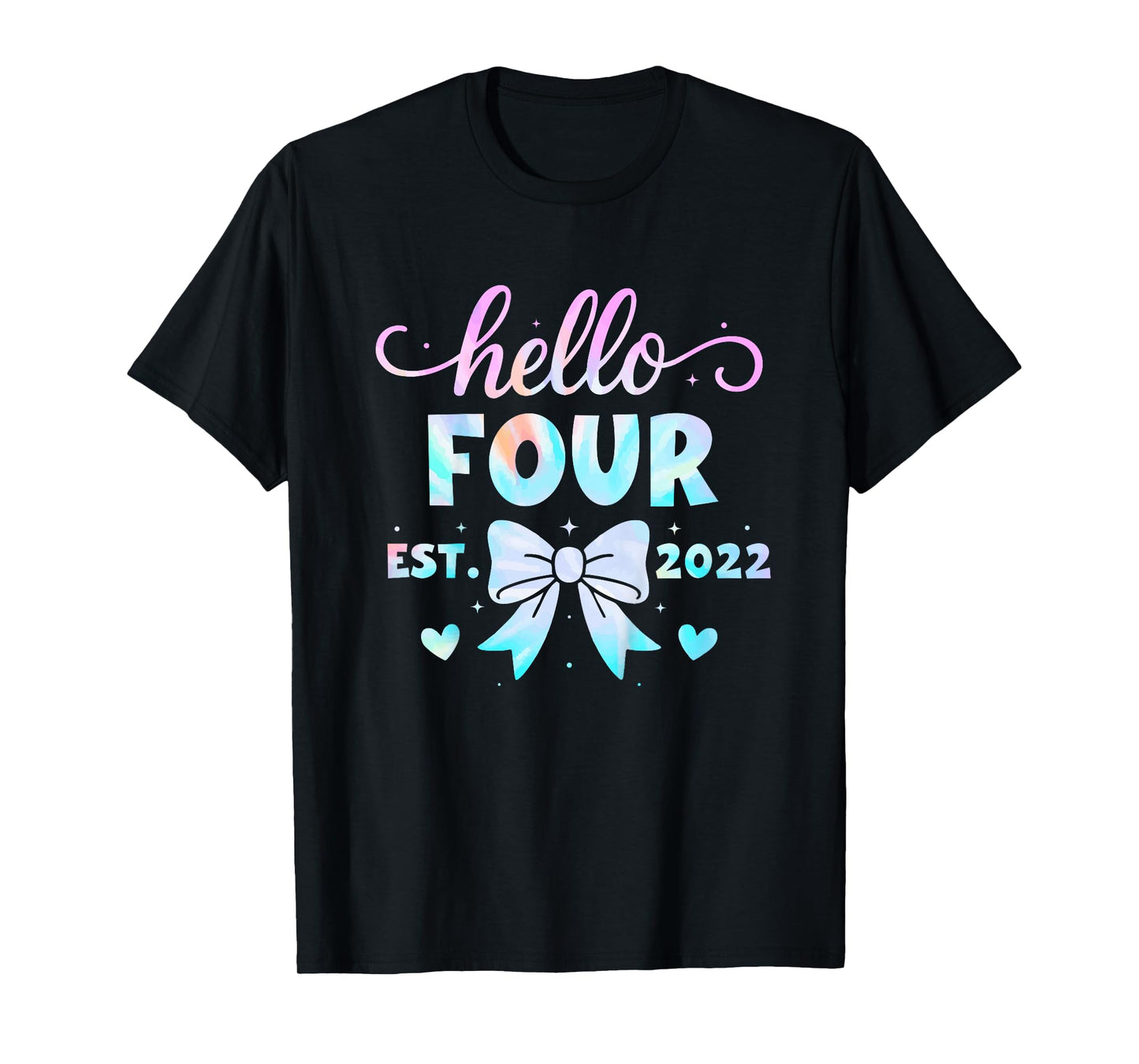 Kids Hello Four Coquette Bow 4th Birthday Girl, 4 Year Old Kids T-Shirt