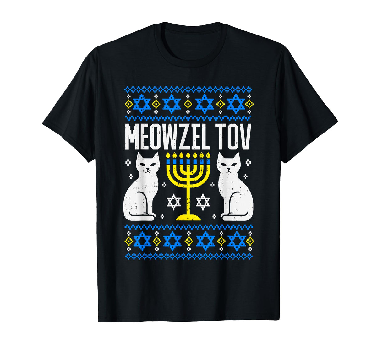 Meowzel Tov Hanukkah Ugly Cat Meow Jewish Menorah Chanukah T-Shirt