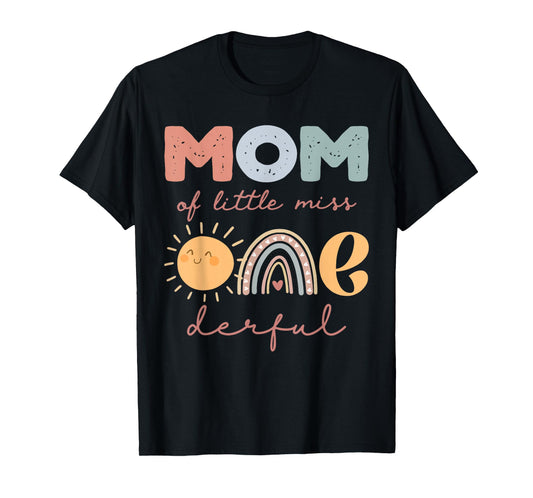 Mom of Little Miss Onederful First Birthday Boho Rainbow T-Shirt