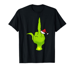 Funny Green Hand Middle Finger Xmas Santa T-Shirt