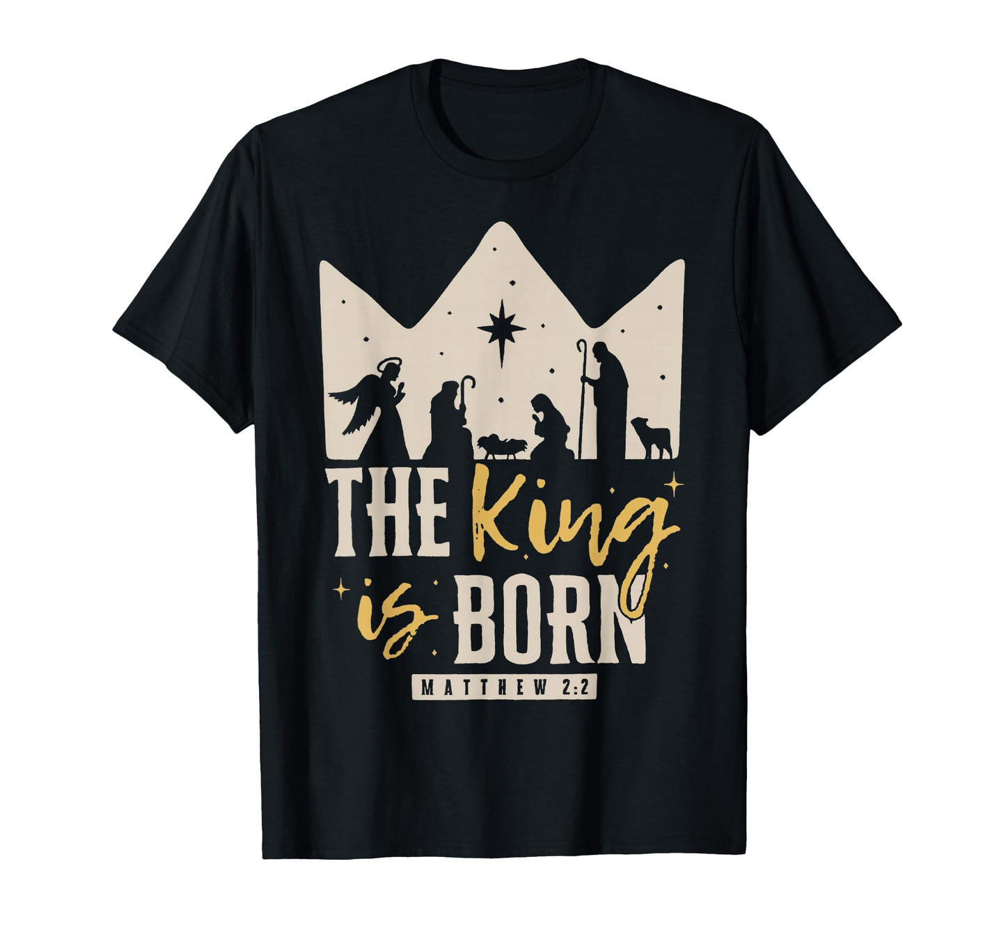 Retro Religious Christmas The King is Born Christian T-Shirt