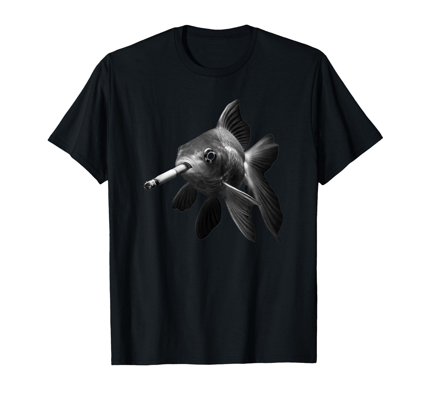 Smoking Black White Cigarette Fish Art T-Shirt