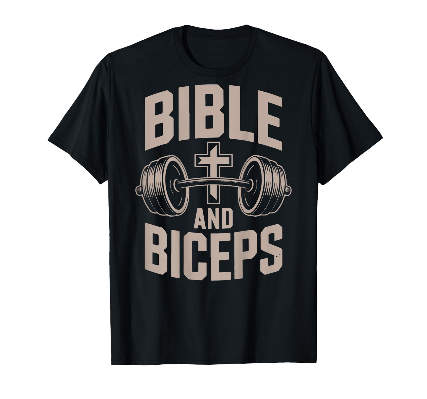 Bible & Biceps Gym Christian Workout Dumbbell Cross Barbell T-Shirt