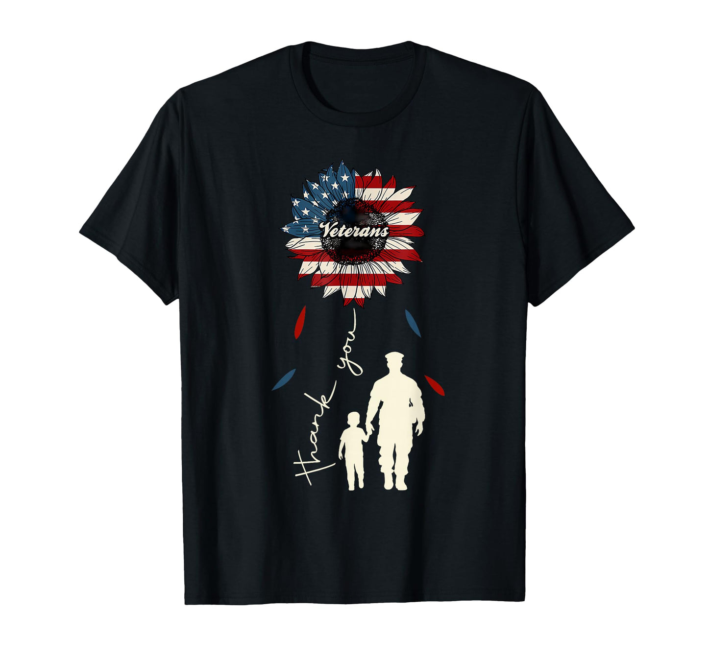 Thank You Veterans Sunflower USA Flag Military Patriotic T-Shirt