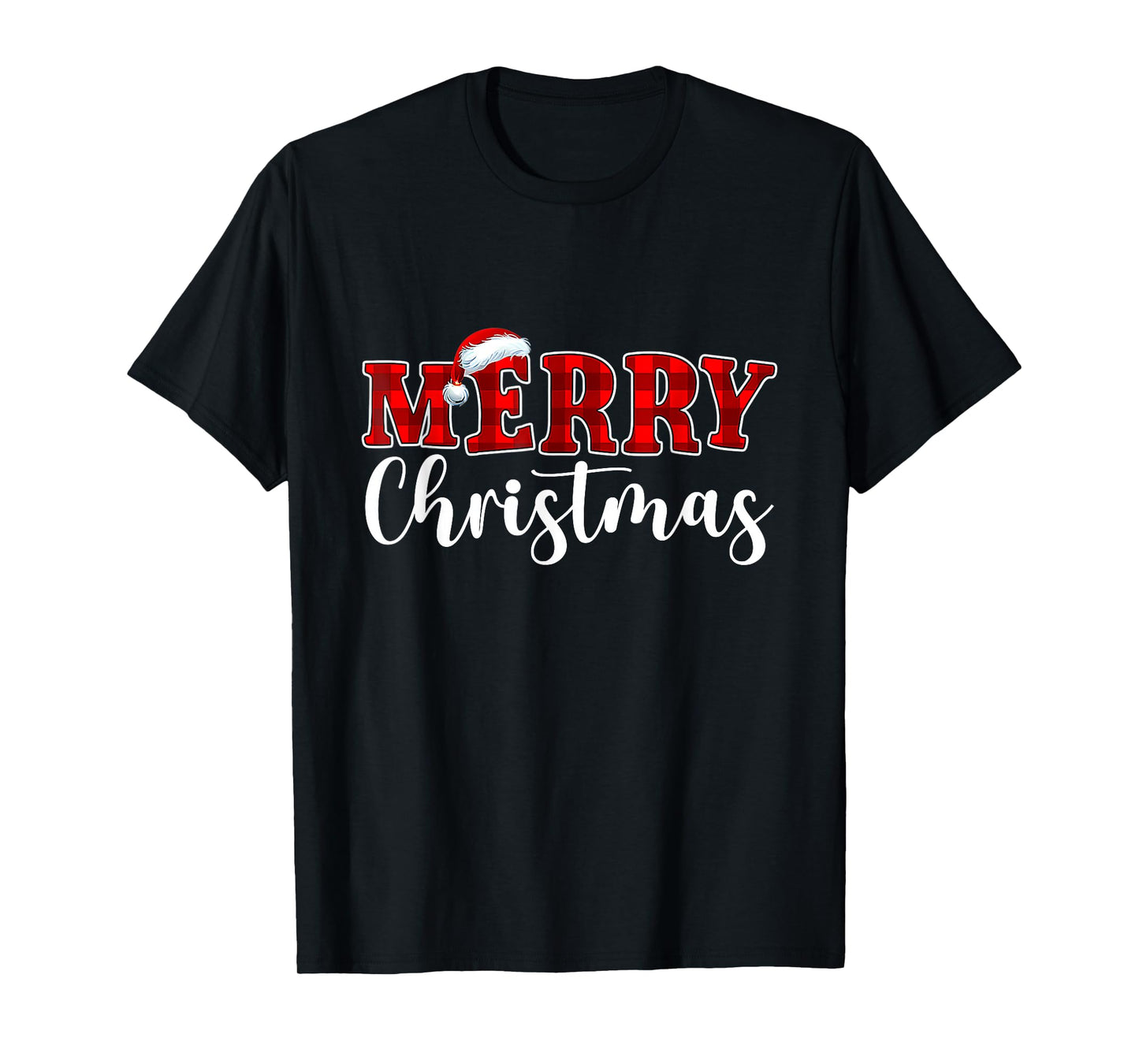 Merry Christmas Buffalo Plaid Red Santa Hat Xmas Pajamas T-Shirt