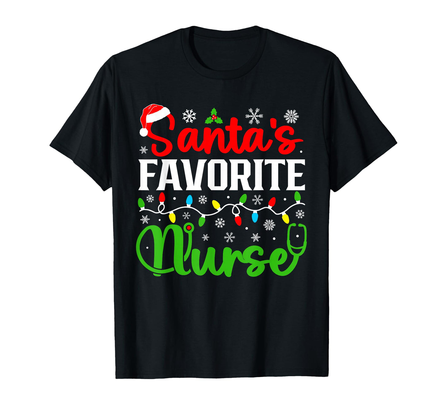 Santa's Favorite Nurse Funny Christmas Family Matching T-Shirt