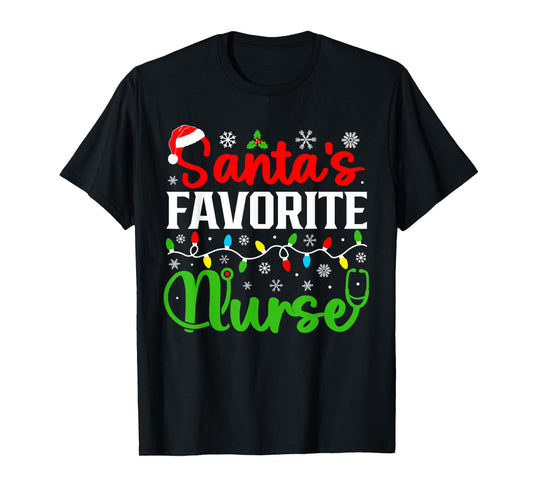 Santa's Favorite Nurse Funny Christmas Family Matching T-Shirt