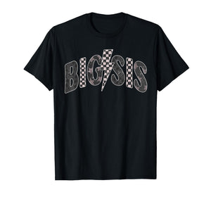 Checkered Big Sis New Sister Announcement Lightning Bolt T-Shirt