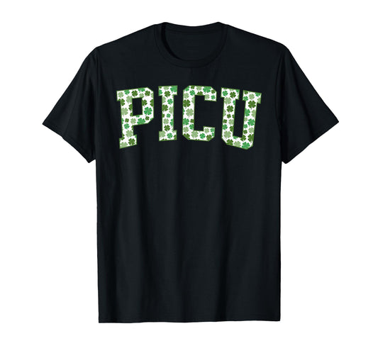 Retro PICU Nurse Shamrock St Patrick Day Pediatric ICU Nurse T-Shirt