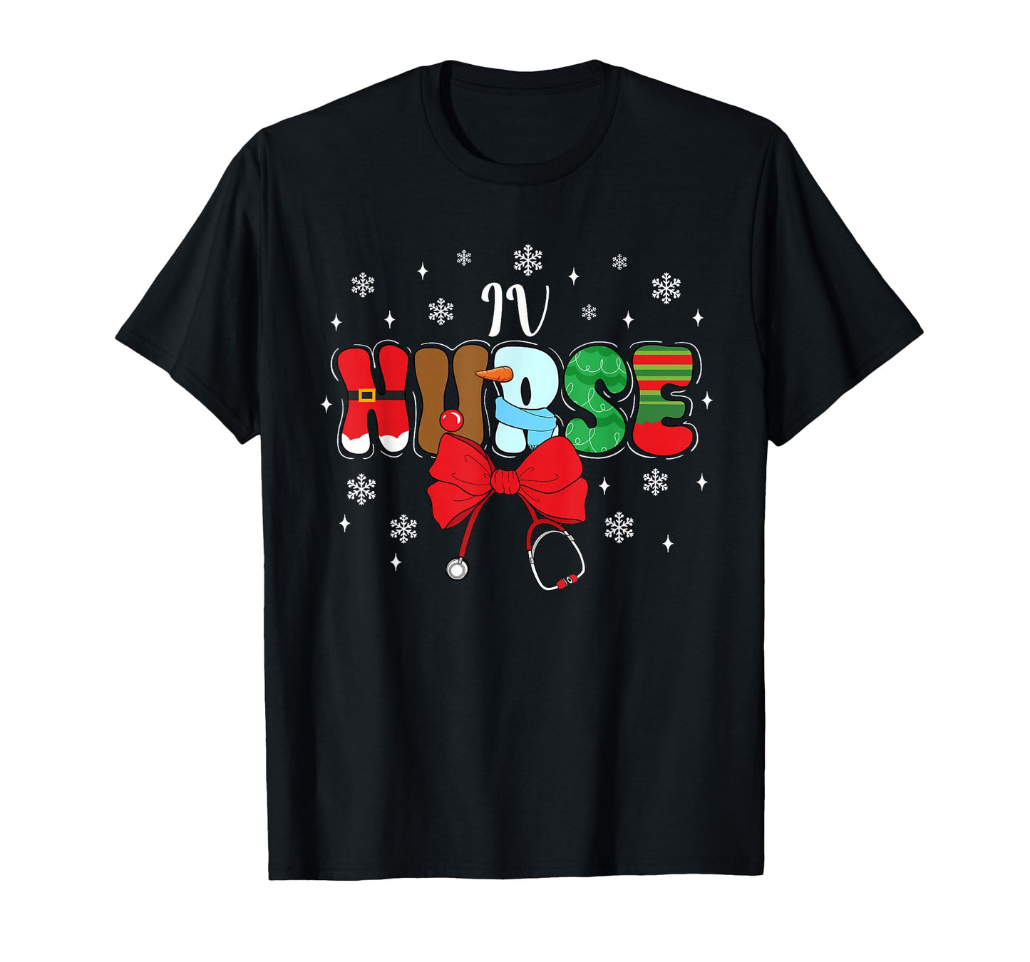 IV Nurse Bow Stethoscope Santa Cute Christmas T-Shirt
