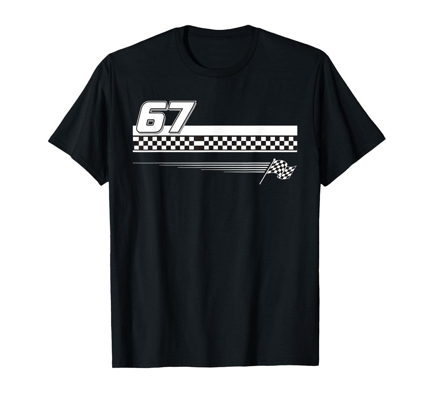 Pit Crew Race car Racing Checkered Flag 67 six Seven Meme T-Shirt