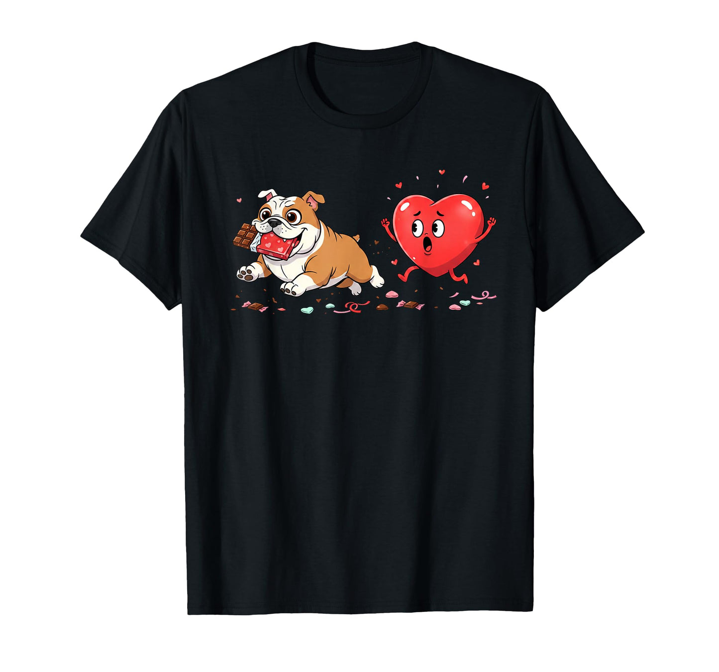 Funny English Bulldog Heart Valentine Dog Womens Mens Kids T-Shirt