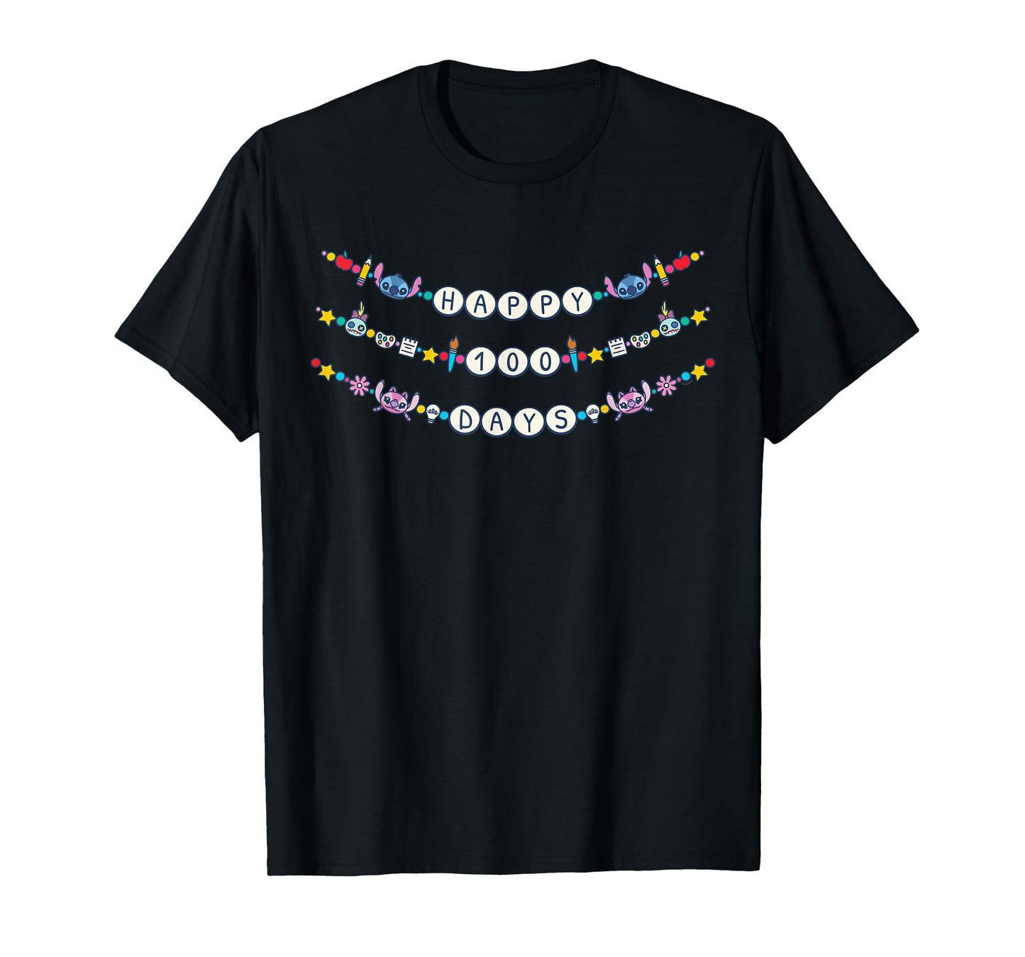 Disney Stitch & Angel Happy 100 Days 100th Day of School T-Shirt