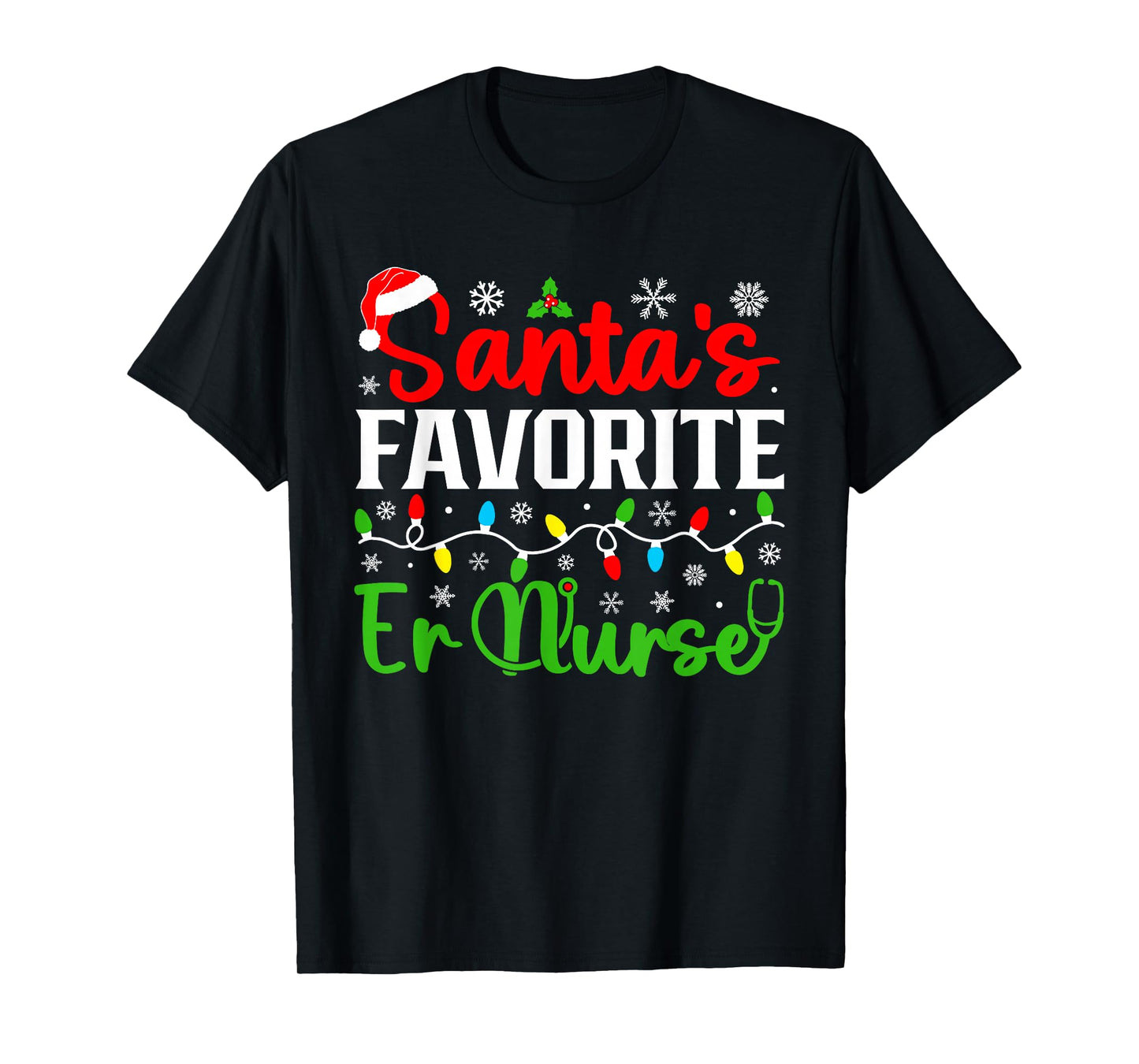 Santa's Favorite Er Nurse Funny Christmas Family Matching T-Shirt