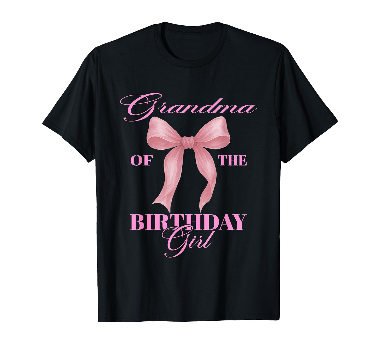Grandma of The Birthday Girl Family Pink Coquette Bow T-Shirt