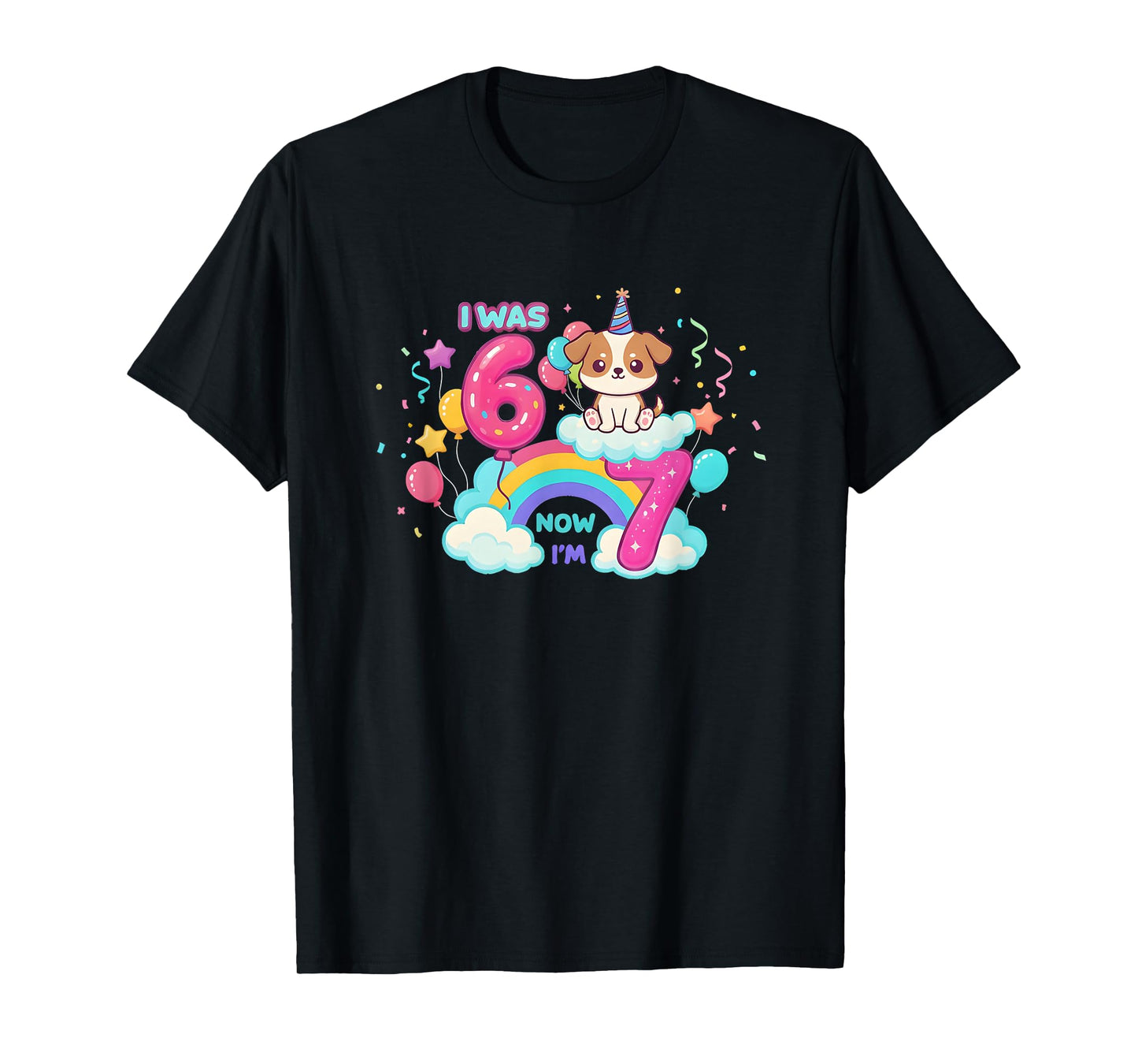 I was 6 Now I'm 7 Kawaii Dog 7th Birthday Funny 67 Meme Kids T-Shirt