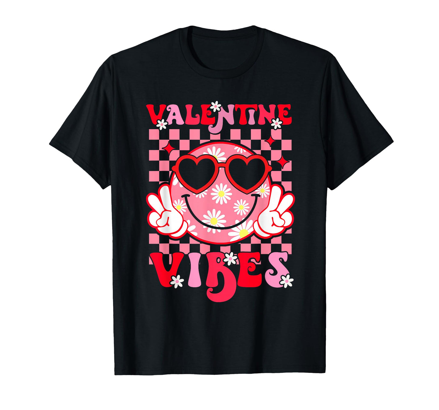 Girls Valentines Day Cute Smile Face Valentine Vibes Kids T-Shirt