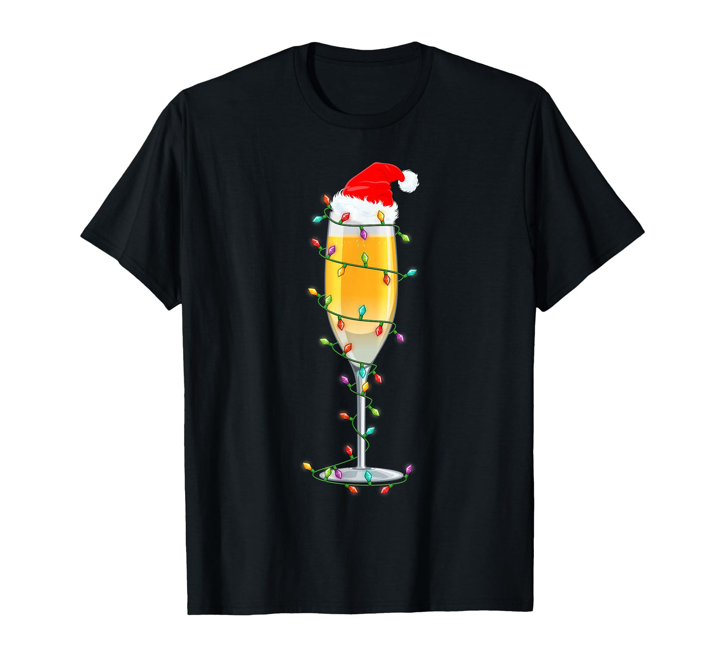 Glass of Champagne Santa Hat Xmas Lights Merry Christmas PJS T-Shirt