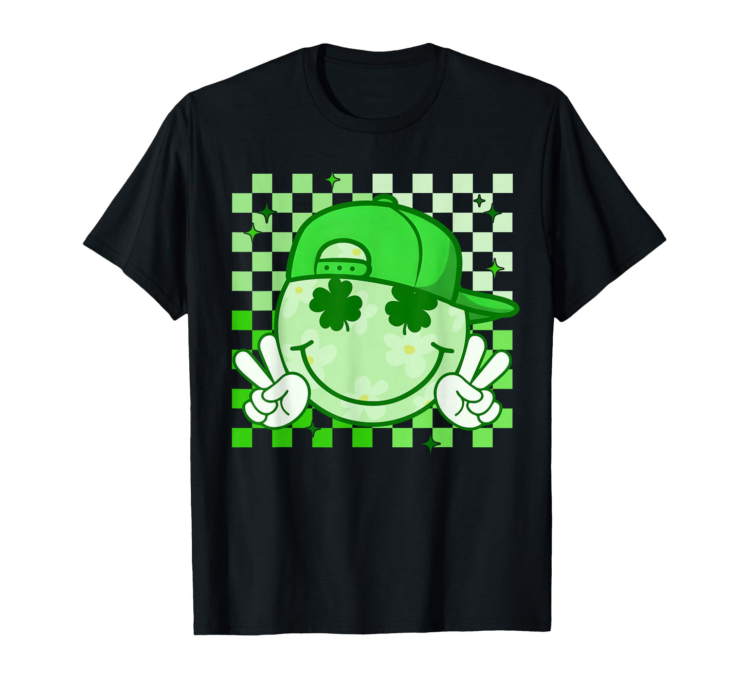 St Patricks Day Groovy Shamrock Smile Face Funny Men Kids T-Shirt