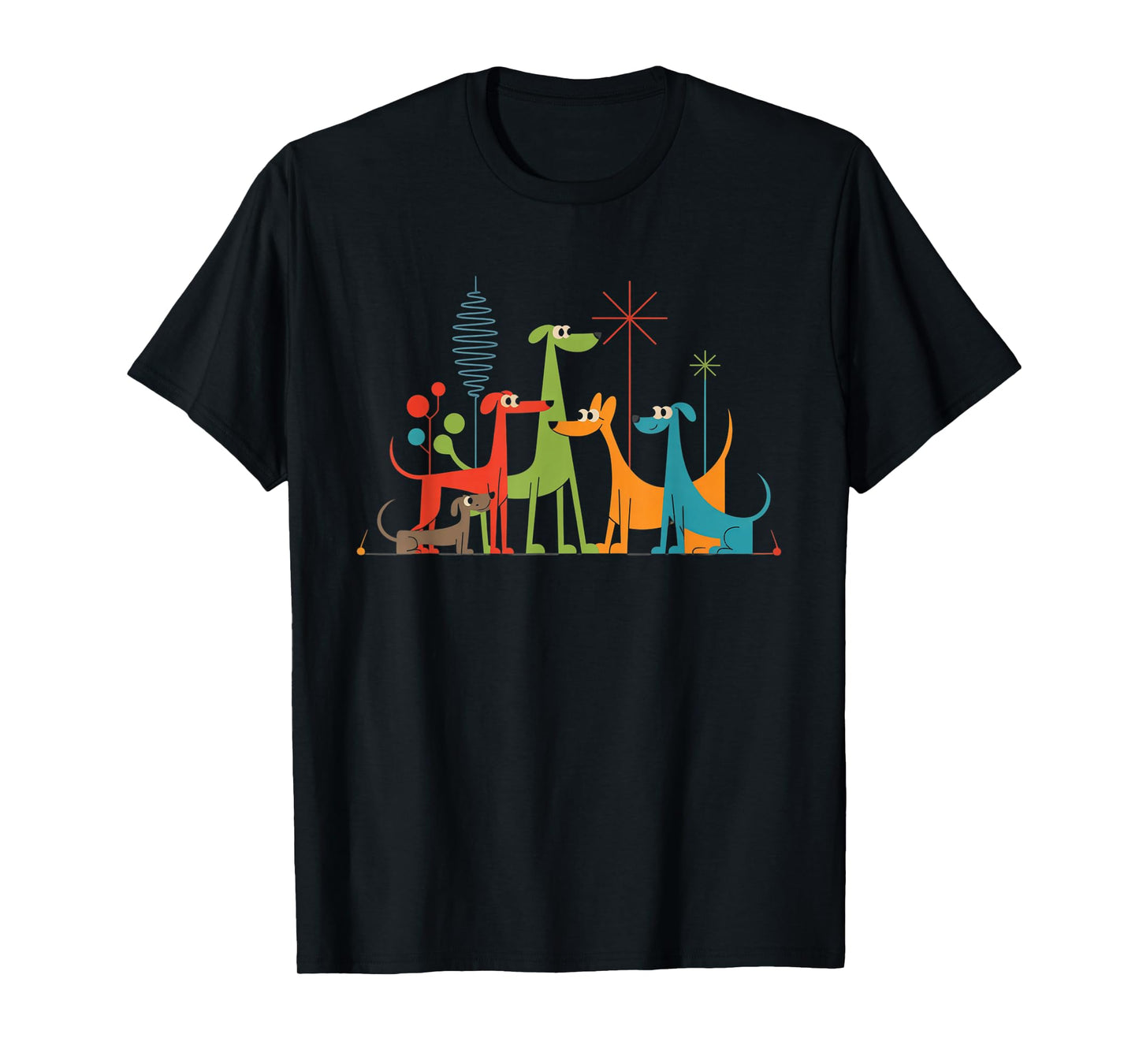 Retro Mid Century Modern Dogs 50s 60s Atomic Art Design T-Shirt