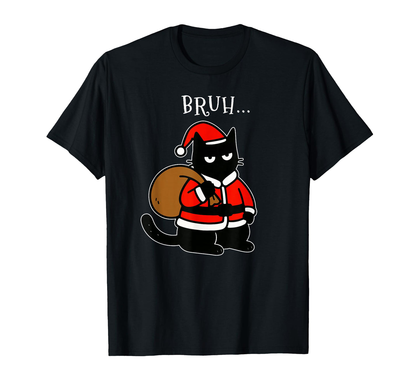 Funny Black Cat Santa Bruh Christmas Kitty Xmas Cat Lovers T-Shirt