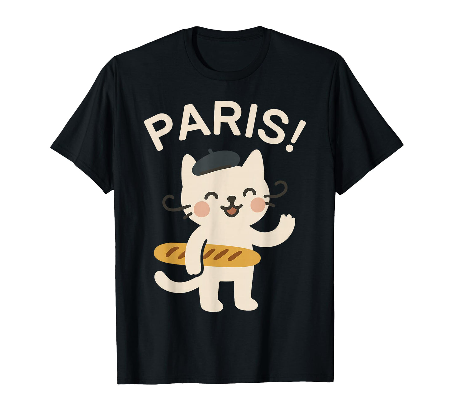 French Cat with Baguette Cute Cat Paris Funny Animal T-Shirt