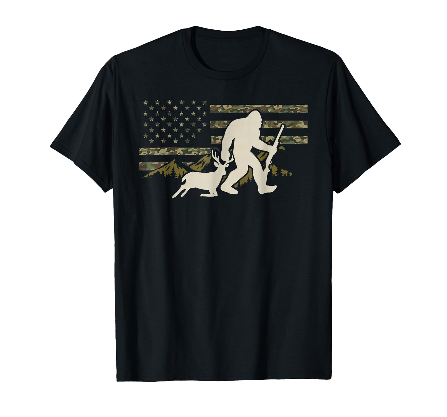 Bigfoot Deer Hunting Camo USA Flag Deer Hunting Buck Season T-Shirt