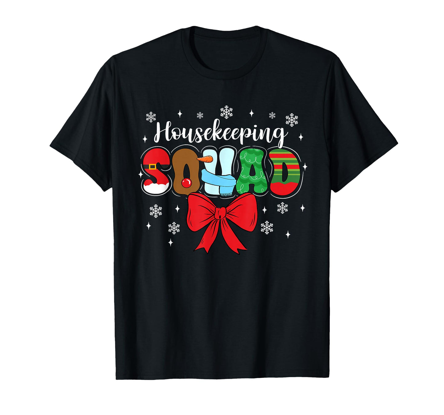 Housekeeping Squad Bow Pencil Housekeeper Funny Christmas T-Shirt